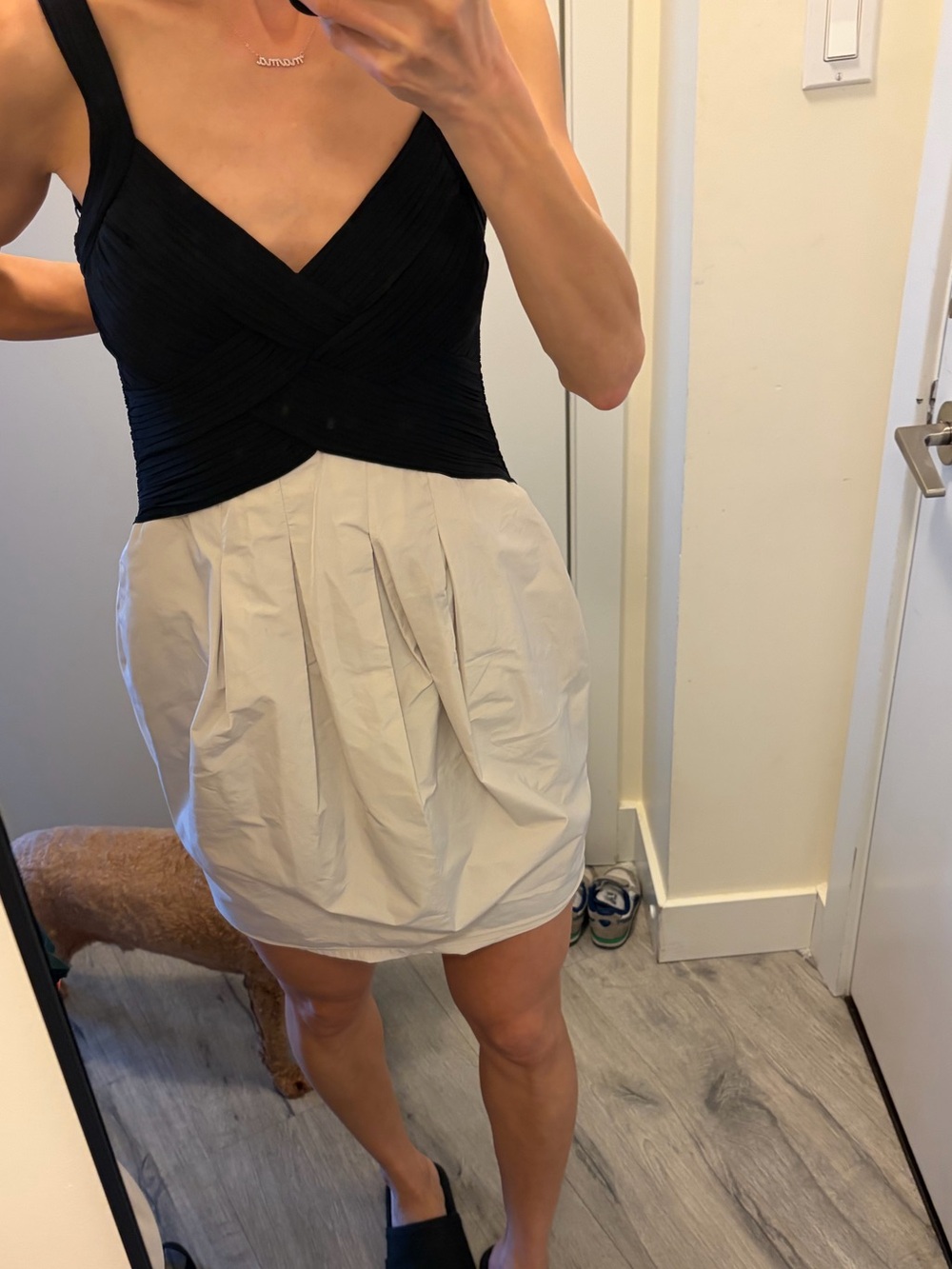 BCBG Black and Cream Pleated dress